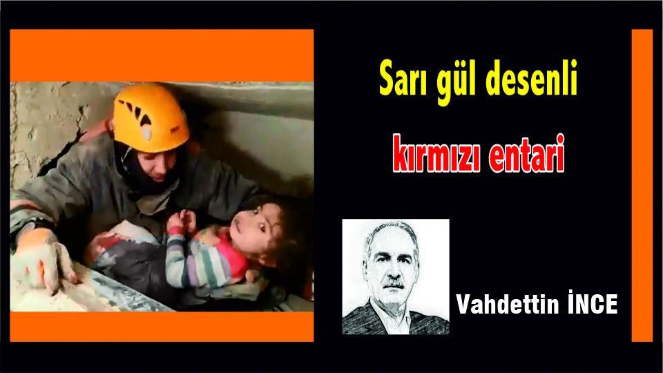 Sarı gül desenli kırmızı entari- Vahdettin İnce