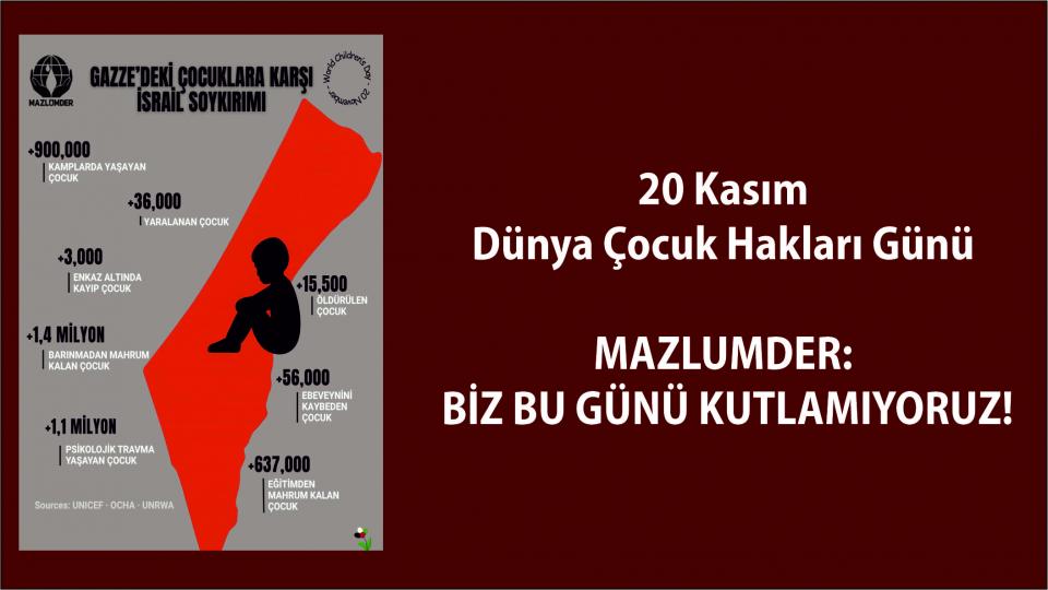 MAZLUMDER'den  Dünya Çocuk Hakları Günü Mesajı: 20 Kasım Dünya Çocuk Hakları Günü ve biz bu günü kutlamıyoruz!